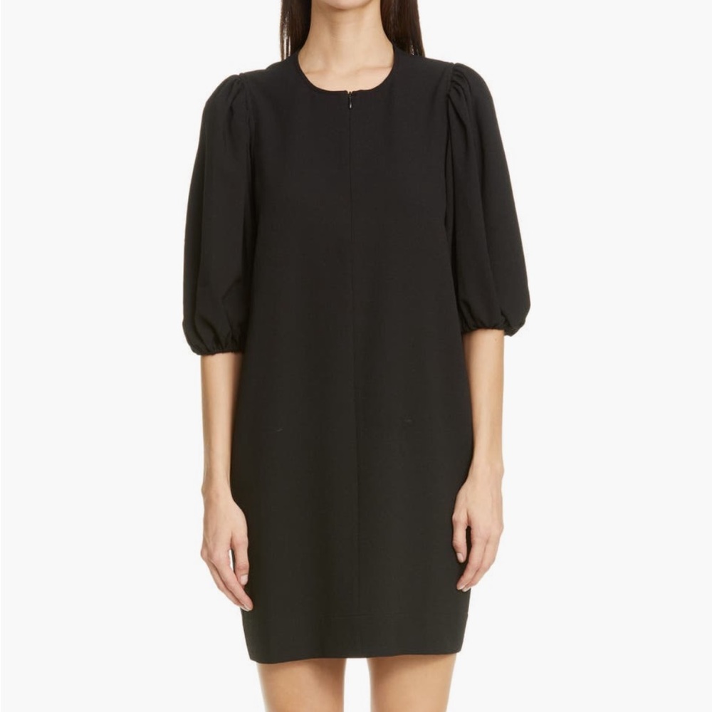 Ganni Puff Sleeve Heavy Crepe Shift Dress